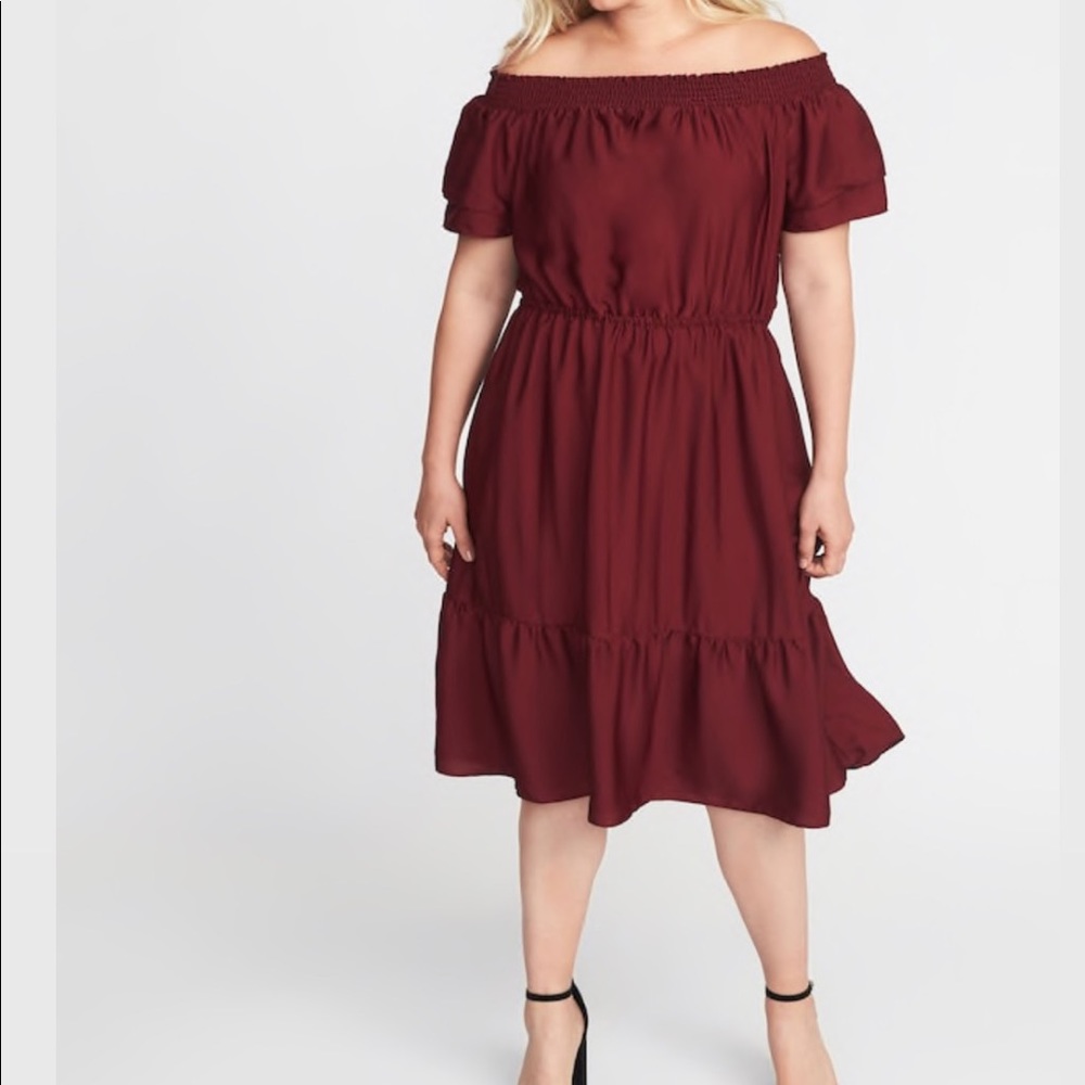 Black off shoulder midi dress